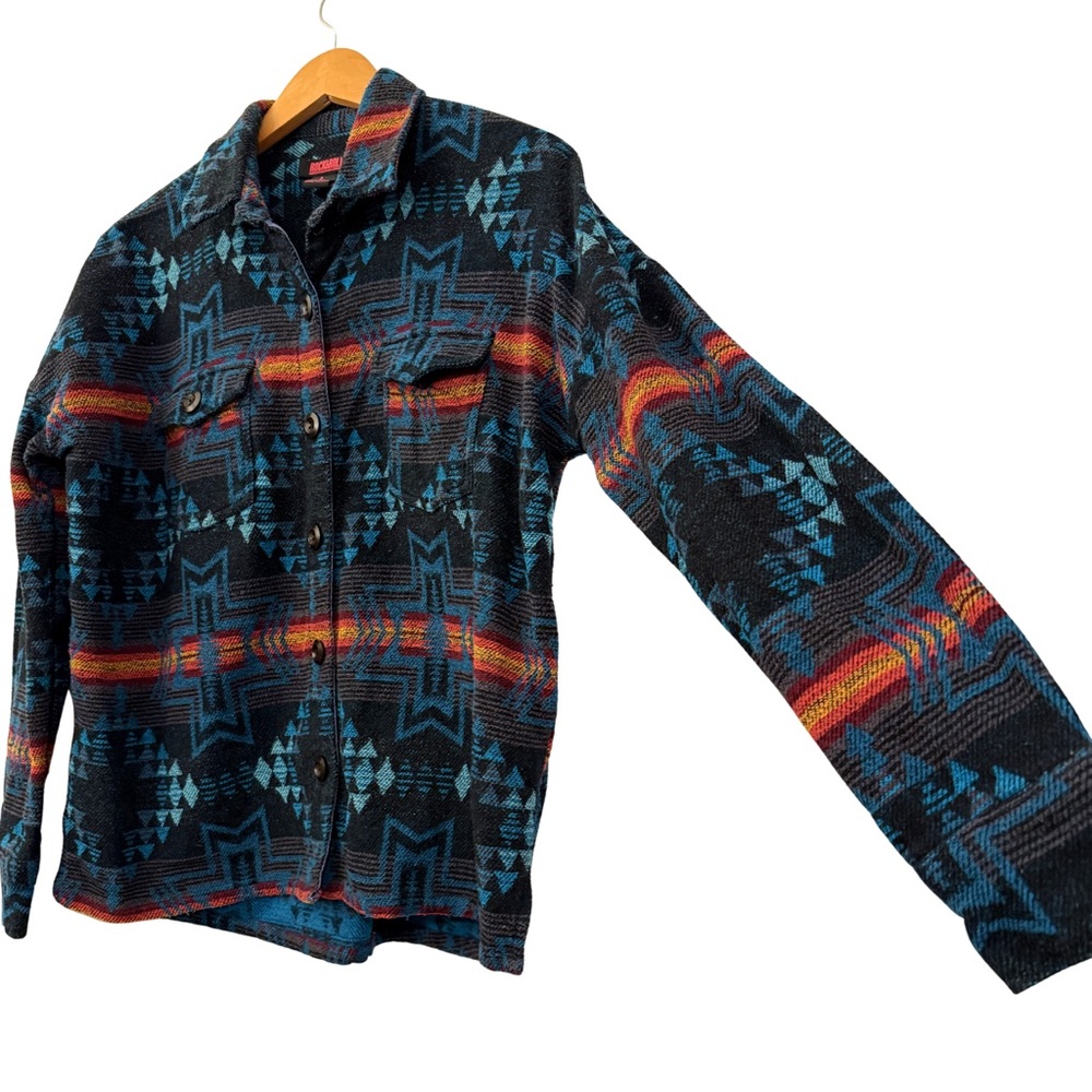 Rock & Roll Denim Western Aztec Button-Up Shirt Jacket, Size L Shacket Cowgirl - Picture 6 of 10
